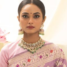 Buy Maitreyi Kundan Silver Bridal Choker | Paksha Elegant Kundan Necklace For Rituals, Fusion Style Kundan Necklace With Meenakari For Reception, Fusion Kundan Necklace With Meenakari For Receptions, Kundan Temple Jewelry Bridal Necklace For Reception, Festive Fusion Style Meenakari Bridal Necklace, Festive Fusion Meenakari Bridal Necklace, Kundan Necklace With Stone Work For Rituals, Elegant Festive Choker With Zari Work, Fusion Style Meenakari Chandbali Bridal Necklace