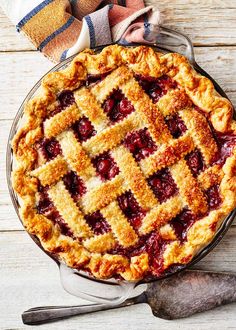 a pie sitting on top of a wooden table