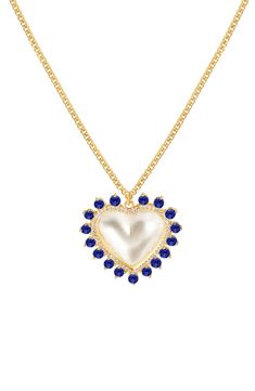 An elegant 14-karat gold-plated sterling silver necklace suspends a romantic mother-of-pearl heart pendant framed by sparkling cubic zirconia. 14" length; 1 1/2" extender; 5/8" diameter pendant Sterling silver/14k-gold plate/mother-of-pearl/cubic zirconia Made in Turkey Elegant Heart Necklace With Pearl Pendant For Valentine's Day, Heart-shaped Pearl Pendant For Mother's Day, Elegant Gold Pearl Necklace With Heart Pendant, Gold Heart Necklace With Pearl Pendant For Valentine's Day, Wedding Pearl Heart Pendant Necklace, Wedding Heart Necklace With Pearl Pendant, Valentine's Day Gold Heart Necklace With Pearl Pendant, Gold Elegant Heart Necklace With Pearl Chain, Heart-shaped Pearl Pendant Jewelry For Formal Occasions