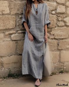 OliviaMark - Cotton Linen Color-Block Loose Maxi Dress can be rewritten as Elegant Cotton Linen Color-Blocked Maxi Dress with a Loose Fit Color Block Maxi Dress, Street Dress, Stil Boho, Loose Maxi Dress, Cotton Linen Dresses, Linen Color, Tartan Dress, Linnet, Straight Dress