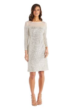 R&M Richards Short Mother of the Bride Dress 2428 - The Dress Outlet Jacket Dresses Formal, Petite Cocktail Dresses, Sequin Dress Short, Short Formal Dress, Two Piece Gown, Sequin Sheath Dress, Lace Jacket, Lace Neckline, Mother Of The Bride Dress