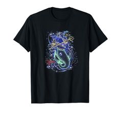 a black t - shirt with an image of a mermaid on it