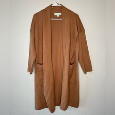 Brand New Without Tags Size M Brown/ Tan 50% Viscose, 28% Polyester, 22% Nylon Oversized/Relaxed Relaxed Fit Outerwear For Fall Layering, Cozy Long Spring Outerwear, Brown Cardigan For Spring Loungewear, Brown Spring Cardigan For Loungewear, Spring Workwear Cardigan With Relaxed Fit, Cozy Long Outerwear For Daywear, Brown Sweater With Pockets For Spring, Oversized Brown Cardigan For Everyday, Brown Relaxed Fit Outerwear For Loungewear