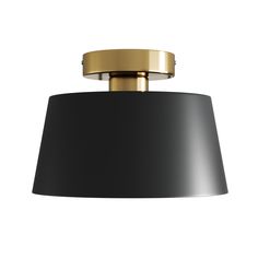 a black and gold light fixture on a white background, with the shade off to the side