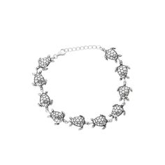 Add a fun touch to your casual attire with this sterling silver sea turtle bracelet. Add a fun touch to your casual attire with this sterling silver sea turtle bracelet. Chain type: link Length: 7.5 in. + 1-in. extender Metal: sterling silver Plating: rhodium Finish: oxidized Packaging: boxed Size: 6.5". Gender: female. Age Group: adult. Casual Sterling Silver Bracelet, Adjustable Turtle Bracelet For Beach, Sterling Silver Turtle Jewelry Gift, Silver Turtle Jewelry, Sterling Silver Turtle Necklace For Gift, Sterling Silver Turtle-shaped Rings, Nickel-free Silver Turtle Jewelry, Sea Turtle Bracelet, Turtle Bracelet