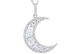 Bella Luce® white diamond simulant 8.26ctw round rhodium over sterling silver moon pendant with chain. Pendant measures approximately 0.94"L x 0.31"W with 18" Singapore Chain plus 2" extender and lobster claw clasp. The diamond equivalent weight is 5.00ctw. Man Made Diamonds, Pendant With Chain, Diamond Simulant, Silver Moon, Moon Pendant, Chain Pendant, Cultured Pearls, Gemstone Colors, Natural Crystals