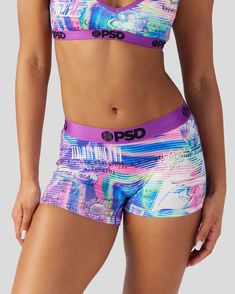 Enter the digital age in this new women’s look. Featuring a ‘90s-inspired neon-colored print, the Download Boy Short is made from a silky poly blend with a comfortable full coverage, keep-you-in fit. The PSD boy shorts are perfect for everyday wear and working out. | PSD Women's Download Short, Size XS, Polyester/Blend Sporty Pink Graphic Print Bottoms, Pink Sporty Bottoms With Graphic Print, Sporty Pink Bottoms With Graphic Print, Summer Athleisure Bottoms With Graphic Print, Summer Graffiti Print Bottoms, Stretch Graphic Print Shorts, Sporty Printed Shorts, Trendy Fitted Shorts With Letter Print, Trendy Fitted Letter Print Shorts