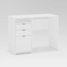 a white desk with two drawers on it