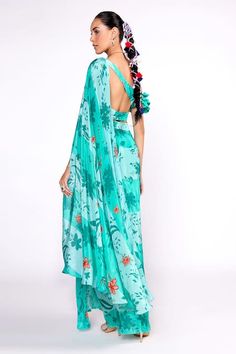 Buy Green Crepe Printed Floral Asymmetric Neck Draped Top And Skirt Set For Women by Isha Gupta Tayal Online at Aza Fashions. Spring Green Saree With Floral Print, Spring Green Floral Print Saree, Green Pre-draped Saree With Unstitched Blouse For Summer, Summer Green Pre-draped Saree With Unstitched Blouse, Green Saree For Summer Party, Green Floral Print Saree For Summer, Summer Green Floral Print Saree, Green Summer Party Saree, Summer Party Green Saree