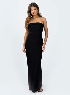 Strapless maxi dress  100% polyester  Length of size US 4 / AU 8 bust to hem: 127cm / 50in  Elise is wearing a size US 2 / AU 6  Boning through top  Invisible zip fastening at back  Non-stretch  Fully lined Strapless Bridesmaid Dress, Black Strapless Maxi Dress, Stylish Maxi Dress, Vegas Dresses, Bridesmaid Dresses Strapless, Bodycon Maxi Dress, Pink Formal Dresses, Eve Dresses, New Years Eve Dresses