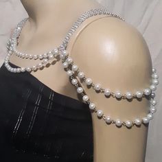 2-strand 8mm White Glass Pearl Bead Chain With Silver or Gold | Etsy Shoulder Jewellery, Shoulder Chain Jewelry, Rhinestone Ribbon, Shoulder Jewelry, Shoulder Necklace, Shoulder Chain, Bead Chain, Beaded Chain, White Glass