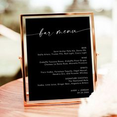 a table with a menu on top of it