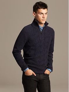 Textured Half-Zip Pullover | Banana Republic Banana Republic Men, Guys Clothing Styles, Men's Sweaters, Blue Texture, Button Sweater, Men's Apparel, Half Zip Pullover, Cotton Sweater, Half Zip