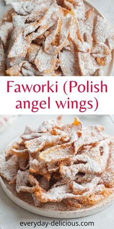 two pictures with different types of food on them and the words favori polish angel wings