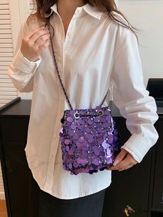 Bird in Bag - Shi Dawting Glitter-Decorated Bucket Bag, Ideal for Any Occasion Purple Bag, Handbags And Purses, Crossbody Bag Women, Types Of Bag, Bird In Bag, Messenger Bags, Handbags For Men, Lookbook Outfits, Bag Shoulder