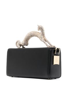 Panther Silhouette, London Bags, Jeanne Lanvin, Shoulder Bag Black, Lanvin, Magnetic Closure, Smooth Leather, Panther, Top Handle