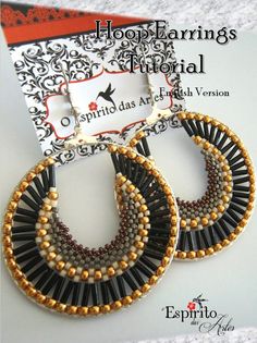 the hoop earrings are beaded with gold and black seed beads, which is attached to an earring