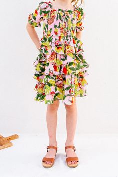 Mini Harmony Dress in Tropical Paradise - FINAL SALE – Ivy City Co Cotton Short Dresses, Tiered Ruffle Skirt, Fruit Print