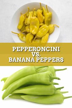 the differences between pepperoni and banana peppers are shown in two separate images, one is yellow