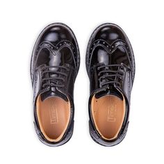 Black Leather formal boy shoes adorned with a brogue detail for a casual and smart look are not only stylish but also offer optimum comfort and support for small feet. Boy Brogues completed with a chunky sole and a decorative welt seam around the sole create a retro vibe. Oxford Boy Shoes are made of genuine patent* leather with a luxuriously varnished finish. Due to their shining finish, boy lace-up shoes are perfect for special occasions like First Holy Communion, weddings as page boy shoes, o Kids Oxford Shoes, Black Dress Shoes With Brogue Detailing And Flat Heel, Black Dress Shoes With Brogue Detailing, Black Brogue Lace-up Shoes With Round Toe, Black Lace-up Shoes With Brogue Detailing, Patent Leather Oxfords With Brogue Detailing, Black Patent Leather Brogue Lace-up Shoes, Black Patent Leather Lace-up Shoes With Brogue Detailing, Page Boy Shoes