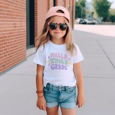 Hello Third Grade T-Shirt for Kids – Sugar Pie Paper Playful Soft-washed Short Sleeve T-shirt, Playful Cotton Tops For Back To School, Playful White Soft-washed T-shirt, Playful T-shirt For School In Spring, Playful Soft-washed White T-shirt, Playful Cotton T-shirt For Back To School, Trendy White T-shirt For Back To School, Playful Crew Neck Soft-washed T-shirt, Playful Soft-washed Crew Neck T-shirt