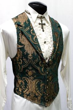 Green Fitted Formal Vest, Fitted Green Formal Vest, Formal Fitted Green Vest, Elegant Fitted Green Vest, Green Fitted Classic Vest, Fitted Green Vest For Fall, Aristocrat Vest, Gold Waistcoat, Steampunk Mode