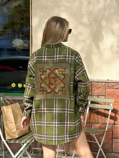 Embroidered Plaid Flannel Shacket Jacket Vintage 70s Inspired Unisex Boyfriend  | eBay