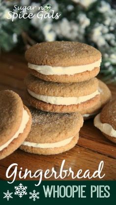 gingerbread whoopie pies are stacked on top of each other