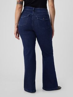 High Rise '70s Flare Jeans | Gap Jeans Look, Dark Indigo, Pocket Jeans, High Rise Jeans, Petite Size, Stretch Jeans, Flare Jeans, Gap, High Rise