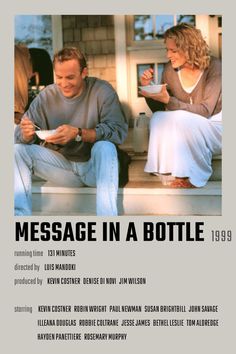 a man and woman sitting on the steps in front of a house texting message in a bottle