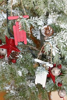 a christmas tree with ornaments hanging from it