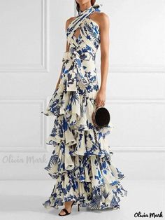 Olivia Mark - Vacation-Bound Lolita Printed Maxi Dress with Ribbon Tie Marine Uniform, Portfolio Images, Chiffon Fashion, Langer Rock, Maxi Robes, Cotton Maxi, Maxi Dress Cotton, Loose Outfit, Hip Dress