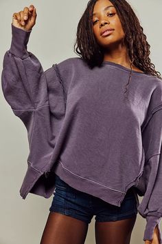 We The Free Camden Sweatshirt | Free People Camden Sweatshirt, Cropped Wool Sweater, Free People Swim, Oversized Pullover, Boho Tunics, Branded Sweatshirts, Free People Sweater, Purple Fashion, Lower Back