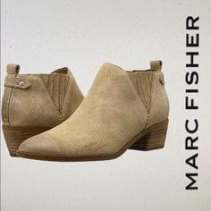 Marc Fisher Camel Swede Western Booties In Size 10. Sprouts Pointy Toe And Western Stitching. No Zippers. Easy In And Off With Back Pulls. Block Western 2” Heel. Almost Brand New. Worn Once Indoors. Perfect Condition. Casual Beige Suede Booties, Beige Suede Pointed Toe Booties, Beige Suede Slip-on Boots, Slip-on Suede Booties Medium Width, Beige Suede Ankle Booties, Beige Suede Booties With Stacked Heel, Spring Suede Slip-on Booties, Beige Suede Almond Toe Booties, Casual Beige Booties With Almond Toe