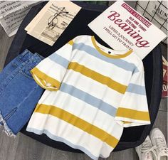 Women Casual Striped Shirt – Tomscloth Trendy Striped T-shirt With Relaxed Fit, Casual Yellow Tops With Half Sleeve, Casual Yellow Half Sleeve Top, Cotton Half Sleeve T-shirt For Spring, Spring Half-sleeve Cotton T-shirt, Trendy Relaxed Fit Half Sleeve Shirt, Trendy Relaxed Fit Half-sleeve Shirt, Trendy Half-sleeve Spring T-shirt, Trendy White Half Sleeve T-shirt