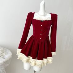 Elegant Velvet Lace Ruffles Patchwork Short Dresses for Women Long Sleeve A-line Korean Fashion Winter A-line Dress With Ruffles, Winter A-line Patchwork Dress, Winter Patchwork A-line Dress, Winter A-line Dresses With Ruffles, Fall Mini Dress With Ruffles And Square Neck, Vintage Long Sleeve Mini Dress With Ruffles, Winter Ruffle Mini Dress, Winter Mini Dress With Ruffles, Vintage Ruffled Mini Dress For Fall