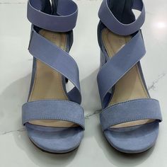 Liz Claiborne Emerson Blue Nwt Shoes - Part Of The Bundle Offer- Blue Flat Heel Sandals For Formal Occasions, Blue Formal Sandals With Flat Heel, Formal Blue Sandals With Flat Heel, Blue Closed Toe Heels With Branded Insole, Blue Heels With Cushioned Footbed For Spring, Blue Ankle Strap Heels With Cushioned Footbed, Blue Cushioned Synthetic Heels, Blue Synthetic Heels With Cushioned Footbed, Blue Block Heel With Branded Insole