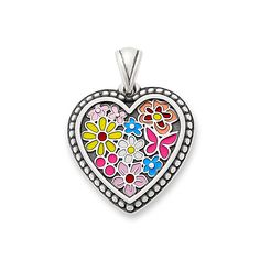 Bursting with a bouquet of vibrant wildflowers and a hidden butterfly, this heart pendant reflects the blooming, beautiful nature of the person who wears it. The sterling silver heart shape is framed in a beaded border, a hallmark design style of James Av Mini Sunflowers, Fairy Charms, Turtle Charm, New Charmed, Floral Heart, James Avery, Birthstone Pendant, Shining Star, Leaf Charms