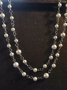 PERFECT FOR ANY OCCASION!!  Here's your white to go with any attire Here are your holiday pearls NECKLACE: Double strand WHITE  .4" and  .6" GLASS PEARL BEADS ON HANDMADE SILVER COPPER 17" and 18"  LINK LET chains w Silver tone lobster clasps. Can wear as single strand or double strands.  Adjustable lengths. EARRINGS: White .4" glass PEARL BEAD on Silver Plated ear hook dangle drop .12" length w rubber backs.   Here are your graduation pearls. Handcrafted no machines, not one strand the same eac White Double Strand Pearl Chain Layered Necklace, White Double Strand Pearl Layered Necklace, White Pearl Double Strand Layered Necklace, White Double Strand Layered Necklace, White Double Strand Pearl Necklace For Party, White Double Strand Necklace For Party, Double Strand Necklace, Pearls Necklace, Earrings White