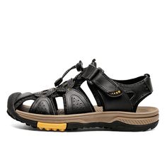 Color: Black,Brown,Khaki Closure Type: Elastic Band,Velcro Feature: Toe-Protected,Soft,Slip Resistant Size: US 10.5,US 8,US 9,US 10,US 7.5,US 8.5,US 6.5 Shoes Type: Outdoor Sandals,Beach Sandals Toe Type: Closed Toe Upper Material: Cowhide Outsole Material: Rubber Leather Sandals For Beach Season, Leather Closed Toe Sport Sandals For Beach, Brown Leather Sport Sandals For Vacation, Brown Sport Sandals For Summer Outdoor Activities, Leather Sport Sandals For Summer Outdoor Activities, Black Sandals For Summer Outdoor Activities, Black Sandals For Outdoor Summer Activities, Open Toe Sandals For Beach Season Activities, Leather Sandals For Summer Outdoor Activities