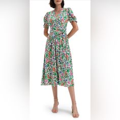 Sz 14 - Faux Wrap. Charming Puff Sleeves Frame This Tie-Waist Maxi Designed In Vibrant Allover Blooms. Worn Once, Excellent Condition. Silver Slip Dress, Pretty Spring Dresses, Black Satin Slip Dress, Angel Sleeves Dress, Maxi Design, Hourglass Dress, Jane Dress, Mini Slip Dress, Satin Midi Dress