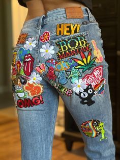 Jean Ideas, Vintage Flare Jeans, Fashion Fails, Upcycled Clothes, Rock Outfit, Jean Crafts, Rock Outfits, Vintage Flare, Denim Diy