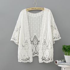 Summer Cotton Lace Top With Lace Patchwork, Spring Lace Crochet Top With Hollow Out Details, Spring Hollow Out Lace Crochet Top, Spring Lace Crochet Top With Lace Work, Spring Crochet Lace Top With Lace Work, White Crochet Top With Lace Sleeves For Spring, White Lace Patchwork Top For Summer, White Cotton Lace Top For Summer, White Lace Top For Summer