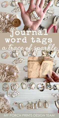 a table with many different types of bracelets on it and the words journal word tags