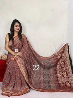 Ajrakh on Dola Silk Saree, Designed Lagdi Patta and Border, Pure Hand Block Print, Organic Colors, Natural Hand Dyed, Silk Sarees for Women - Etsy Bandhani Print Dupatta For Rituals, Traditional Red Blouse Piece With Block Print, Traditional Choli With Block Print For Puja, Diwali Choli With Block Print For Puja, Traditional Block Print Choli For Puja, Diwali Puja Choli With Block Print, Traditional Red Block Print Blouse Piece, Block Print Choli For Puja And Diwali, Red Block Print Dupatta For Transitional Season