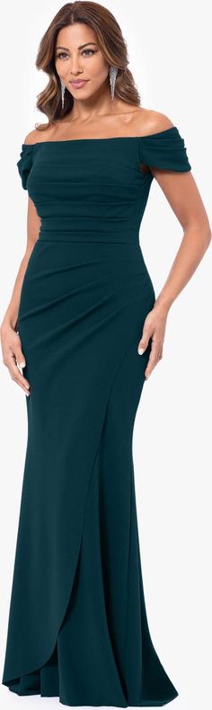 Xscape Evenings Ruched Scuba Off the Shoulder Gown | Nordstrom Mother Dress, Bride Gown, Bride Gowns, Favorite Daughter, Mothers Dresses, Maternity Shops, Blazer With Jeans, Designer Clothes For Men, Modern Outfits