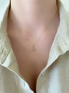 "Delicate 14k Yellow Gold Star Of David Charm Necklace. The Perfect Gift To Give For A Bat Mitzvah Or A Bar Mitzvah. All Jewelry Is New And Inspected For Quality Assurance Item Detail: Metal: 14k yellow gold Length Of Charm: 10mm Length Of Necklace: 16\" ( message me if you need a different length) Closure: spring ring Thank You For Taking The Time To Look At My Shop. I Hope You Enjoy My Pieces As Much As I Enjoyed Creating Them For You" 14k Gold Star Of David Necklace For Anniversary, Gold Tag Necklace, Jewish Necklace, Star Of David Necklace, Jewish Jewelry, Star Of David Pendant, Gold Anklet, Heart Pendant Gold, Gold Gift