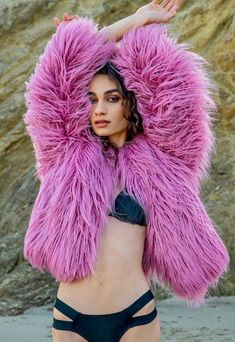 "Dare to stand out in a crown in this fun & electrifying coat. You are bound to attract a lot of attention and positive energy. The \"Shaggy\" is made of the highest quality Mongolian faux fur and is fully lined with plush velour. I guarantee that this coat will keep you warm and cozy on the Playa or at your next Festival. WOMEN'S SHAGGY CROP COAT FEATURES: - 2 zipper pockets on the inner front side panels of the coat - 2 outside pockets - 5\" invisible zipper ID \"secret\" pocket on the ins Crop Coat, Festival Coats, Faux Coat, Chinchilla Fur, Cropped Coat, Secret Pocket, Fluffy Coat, Vest Coat, Minky Fabric