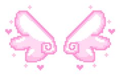 the pixel art is pink and has two hands on each side, with hearts coming out of them