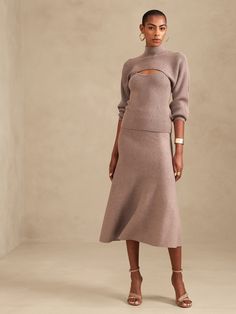 Asti Ribbed Sweater Skirt | Banana Republic Extra Dresses, Wardrobe Aesthetic, Sweater Sets, Sweater Skirt Set, Knitwear Fashion, 2022 Fashion, Classic Wardrobe, Absolutely Fabulous, Wool Skirts